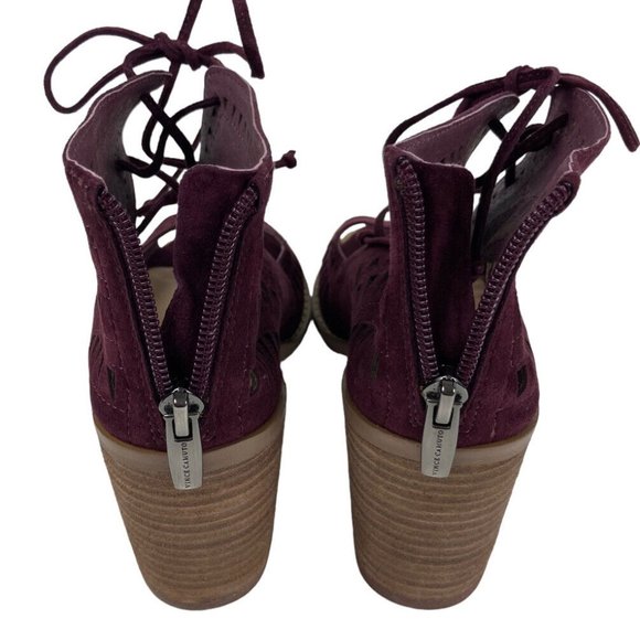 *Vince Camuto Tarita Cut Out Lace Up Burgundy Suede Open Toe Heel Bootie Size 6 - Picture 8 of 16